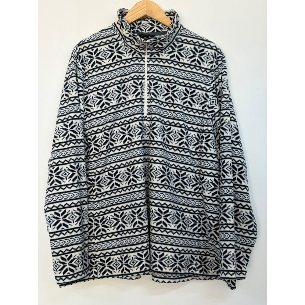 Lands End Womens 3X Fleece Quarter Zip Pullover Navy White Fair Isle Snowflake